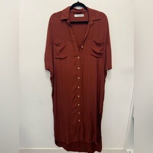 Faithfull the Brand Rust/Terracotta  Button Front Shirt Dress Size 10/XL